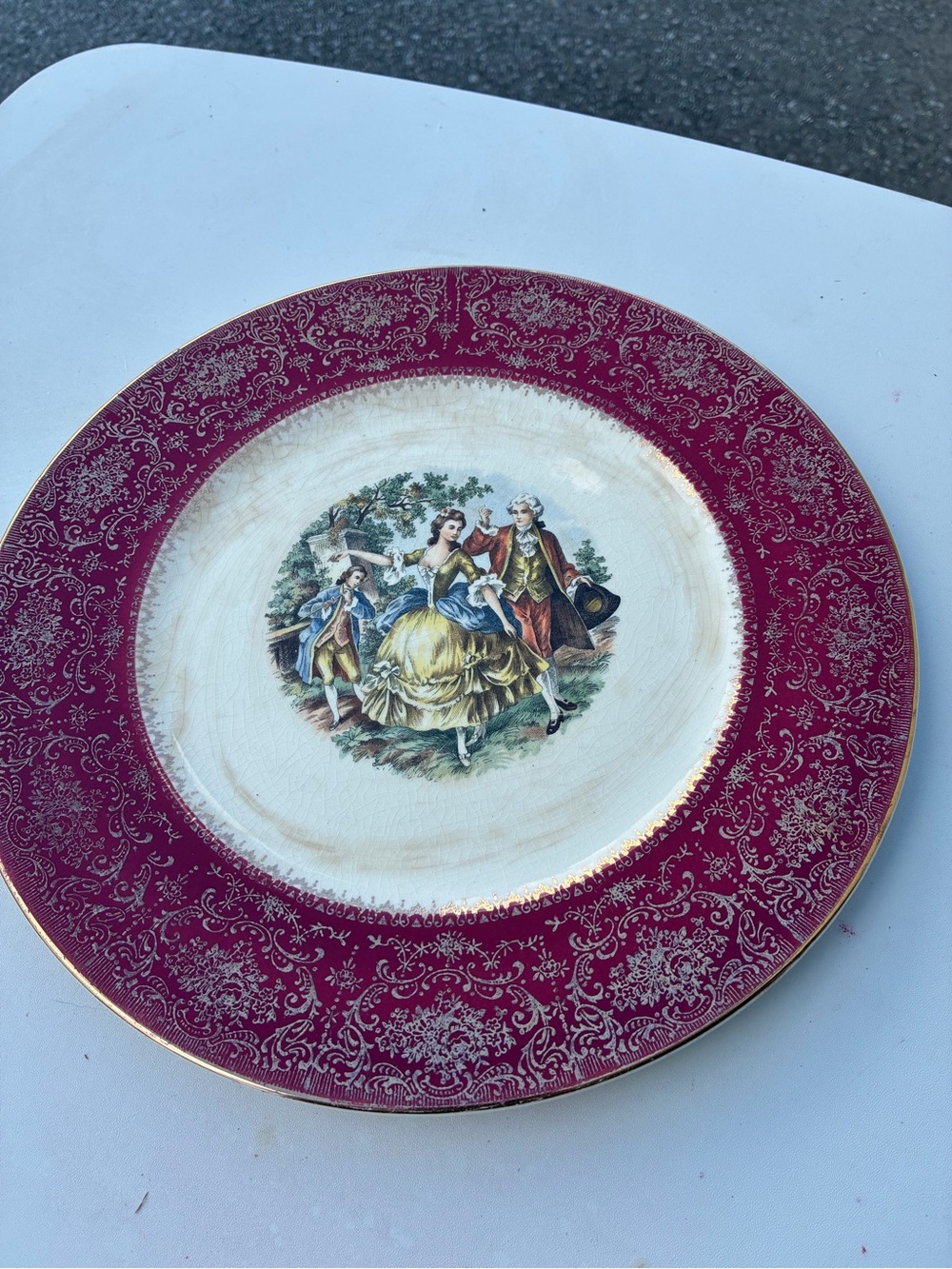 Salem Imperial China 24 Karat  Gold edging Decorative Plate with Courtship Scene